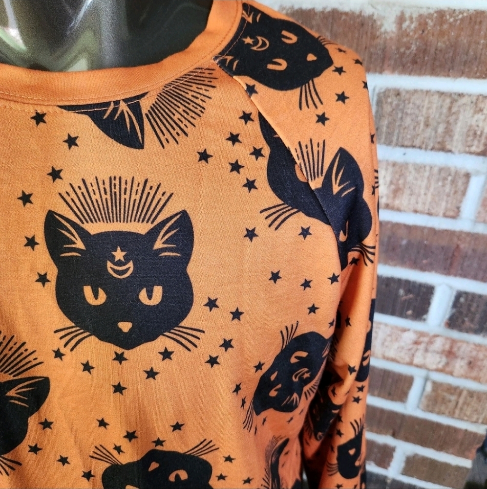 Halloween Pullover Black Cats Magic Black Cats Witchcraft Size Large Soft Cozy - Picture 3 of 16